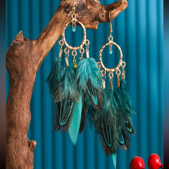 Bohemian Gypsy Feather Dreamcatcher Beaded Charm Drop Statement Earrings - Picture 3 of 8
